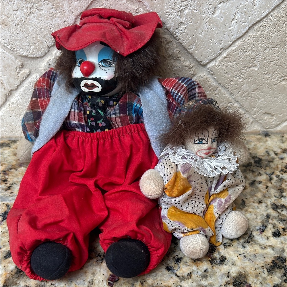 Vintage Porcelain Colorful Hobo & Sister Clown Doll Set